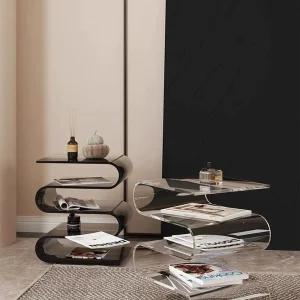 웨이브 매거진랙 잡지꽂이 아크릴 스페이스 물결 협탁 블랙