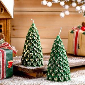 크리스마스 테이블 장식용 트리 모양 양초 2개 대형 화이트 그린 왁스 향초 2.5 x 5.5 인치 스노우 양초(그린, 스타일-a)