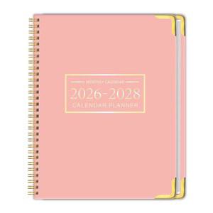 월간 플래너 2026 2028 금속 코너가 있는 하드커버 3년 달력 2027 2028년 1월부터 12월까지 9인치 11인치 스파이럴 바운드 사무실 학교 가정용 정리함 핑크