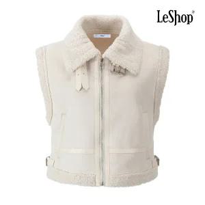 [롯데백화점]르샵 캐주얼 넥 벨티드 비건 무스탕 베스트 BPAVT014A