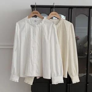 핫핑 [하객룩추천] 헤르만 핀턱 프릴 라운드넥 퍼프블라우스