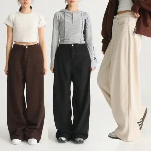 아우라진 기모 골덴스트링와이드 겨울 밑단 스트링 코듀로이 와이드