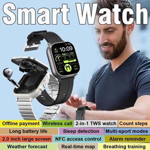 새로운 2in1 Smartwatch 스마트 시계 블루투스 이어폰 여성용 남성용 GPS 트랙 심박수 모니터 음악 재생 Sm