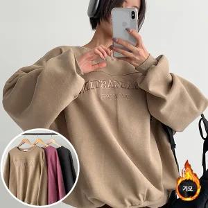 캐스팅 절개 자수 기모 맨투맨 긴팔 BOX 여성 오버핏 티셔츠 (3컬러) 박시핏 빅사이즈