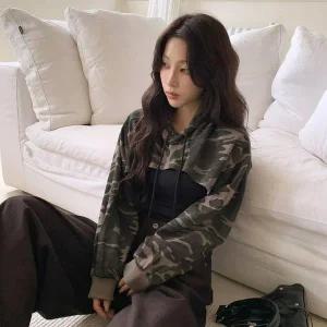 [하프클럽/]여성 레이어드 크롭 볼레로 후드 티셔츠