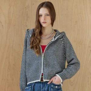 [MAXZA] 지그재그 스트라이프 후드 집업 가디건