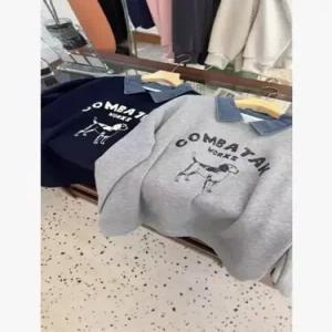 여성 무지 데님 셔츠 넥 페이크 투피스 오플란넬 도톰 맨투맨 가을 겨울 프린트 따뜻하고 부드러운 스포M4