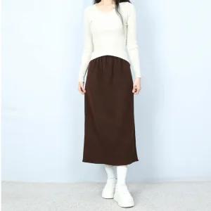 [파라노말샵](기모) 모직 뒷 트임 밴딩 H라인 기모 롱 스커트 (파