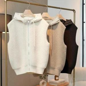 여성 캐주얼 뽀글이 퍼 스트링 집업 베스트