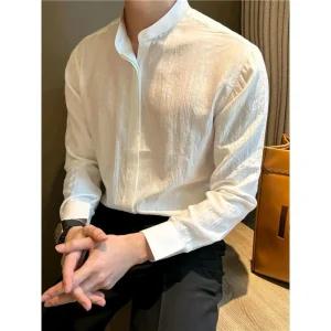 남친 셔츠 솔리드 긴팔 차이나넥 셔링 남방 히든버튼 해변 바캉스룩 캐주얼 자외선차단 힛템