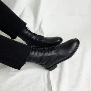 소가죽 수제화 레이스업 미들굽 워커 3.5cm 플랫