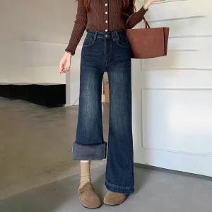 R7083 / 토보샵 겨울 융 기모 세미 부츠컷 청바지 여성