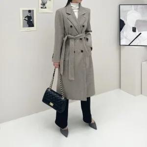 바바리 누빔안감 더블 벨트 세트 울 모직롱코트 3Color