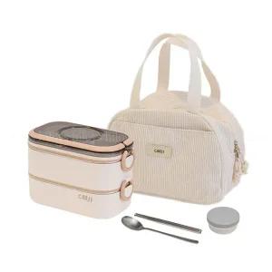 쿠지 2단 스텐도시락통 전자레인지 밀프랩 가방 세트 1개 오트밀