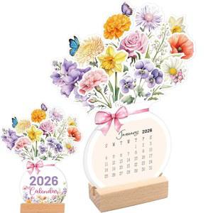 [2026 다이어리 모음전] 월드바자르 스몰 플라워 데스크 캘린더 2026 플로럴 데스크 캘린더 12개월 미니 스탠딩 플립 장식 캘린더 플래너, 오피스 홈 스쿨 데스크 액세서리에 대한 영감을 주는 명언 포함