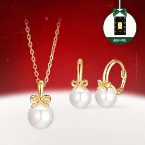 [골드앤] 14K 제리 담수진주 귀걸이+목걸이 세트(골드바 0.05g 증정)