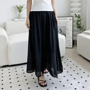 [라일리여성의류] Rly 여자 밴딩 와이드 롱 치마바지 쉬폰 찰랑 안감  43299590)