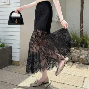 여성 러블리 레이스 레이어드 망사 롱 스커트