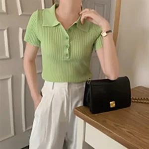 [라일리여성의류] Rly 여성 버튼 골지 카라 반팔 니트 N 00 여자상