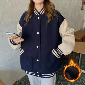 [라일리의류] Rly 여성 귀여운 포인트 기모 오버핏 야구점퍼 L J