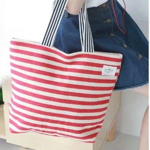 [라일리] Rly 여자 캔버스백 쇼퍼백 스트라이프 비치 숄더백 레