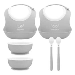 베이비뵨 베이비 유아용 이유식 3종 그레이 피딩세트X2개 / 턱받이 빕 (스몰), 스푼, 볼 그릇