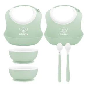 베이비뵨 베이비 유아용 이유식 3종 파우더그린 피딩세트X2개 / 턱받이 빕 (스몰), 스푼, 볼 그릇