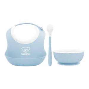 베이비뵨 베이비 유아용 이유식 3종 파우더블루 피딩세트 / 턱받이 빕 (스몰), 스푼, 볼 그릇
