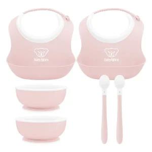 베이비뵨 베이비 유아용 이유식 3종 파우더핑크 피딩세트X2개 / 턱받이 빕 (스몰), 스푼, 볼 그릇