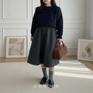 [유아몽드]도톰한 겨울 플레어 스커트 베이직 일상 미디 겨울 스