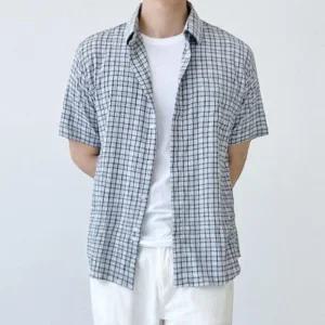 [라일리의류] Rly 남성 오버핏 여름 체크 반팔 남방 여유핏 데일리