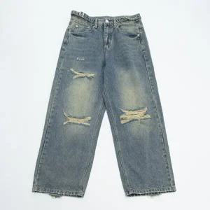 남자 디스트로이드 워싱 구제 와이드핏 논스판 청바지