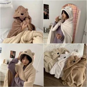 후드형 귀여운 캐릭터 집순이 캠핑 망토 담요 패딩담요 무릎담요 블랙킷 극세사담요