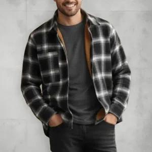 [옷자락]남성 클래식 배색 체크 발열 기모 셔츠