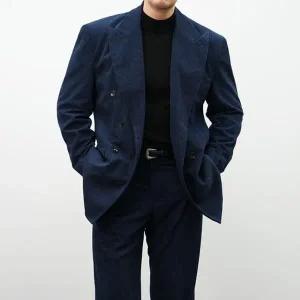 [옷자락]남자 겨울 하객룩 더블버튼 카라넥 코듀로이 수트 자켓