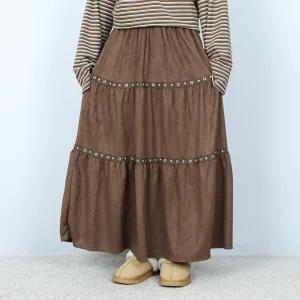 [파라노말샵]스웨이드 펀칭 밴딩 캉캉 롱 스커트 (파라노말샵)