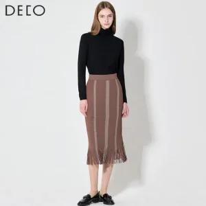 데코 스트라이프 프린지 니트 스커트