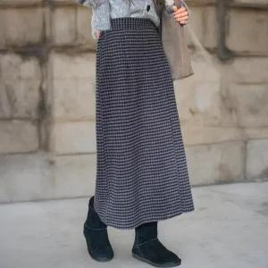 [다잇템] 여성 H라인 고무줄 일상 격자 롱 울 잔잔 스커트_23796760_588872