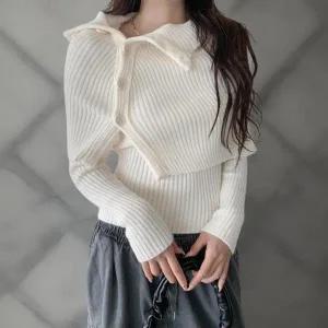 [다잇템] 여성 롱슬리브 코디 단추 잔골지 슬림핏 니트_23796732_588872