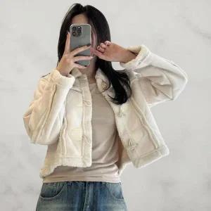 여성 세무 떡볶이 탱크 양모 무스탕 카라넥 자켓