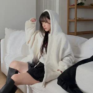 [빅사이즈]이블렛 트포렌 보아털 후드 집업 제이스타일