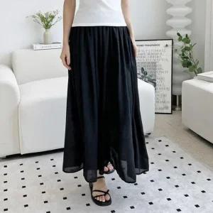 [라일리여성의류] Rly 여자 밴딩 와이드 롱 치마바지 쉬폰 찰랑 안감