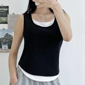 [라일리여성의류] Rly 여성 데일리 편안한 핏 신축성 배색 레이어드 스