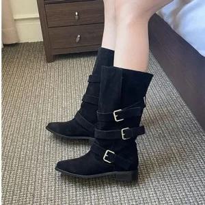 [SBFV0HU]버클부츠 미들롱 스웨이드 여성부츠 5FW