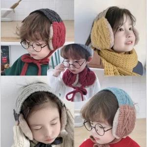 아동 배색 니트퍼 귀도리 귀마개 목도리 머플러 남아 여아 어린이