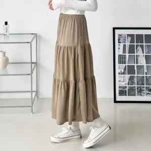 [하프클럽/]여성 캐주얼 골덴 골지 캉캉 밴딩 롱 치마 스커트
