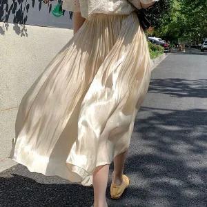 [하프클럽/]샤이닝 롱스커트 실키 밴딩 스커트코디 가을코디 밴딩