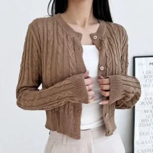 세미크롭 여성 가디건 꽈배기 여자 니트 가디건 3색