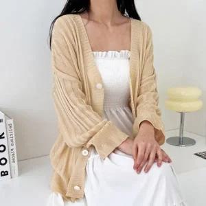 오버핏 여성 가디건 린넨 니트 여자 긴팔 가디건 4색