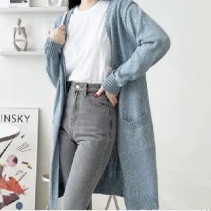 여성롱가디건 사이즈F66 2컬러 기본 데일리 노버튼 여유핏 니트가디건 사무실 출퇴근